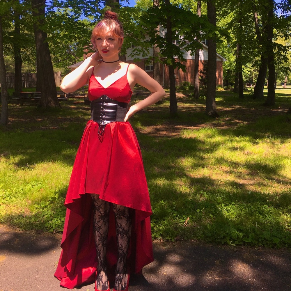 Red flare prom dress